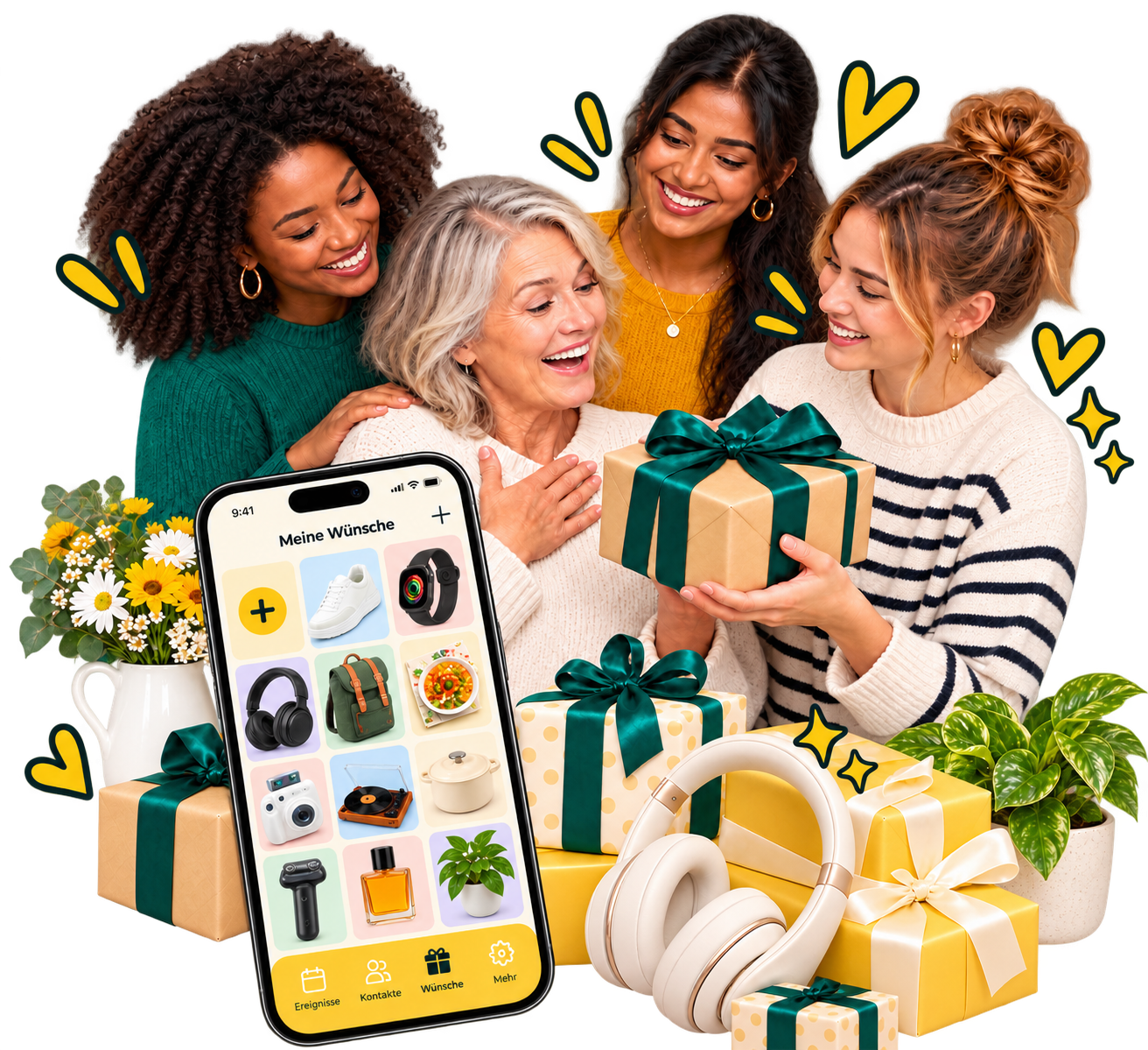 Freunde organisieren Geschenke gemeinsam mit Present Perfect